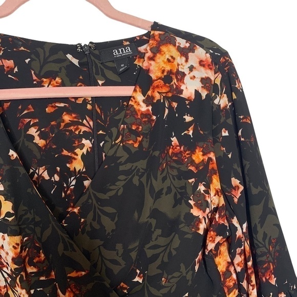 A.N.A Floral Bell Sleeve Wrap Blouse Size Medium - Picture 7 of 12